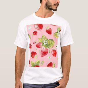 Watercolor strawberries, seamless, fruity pattern. T-Shirt