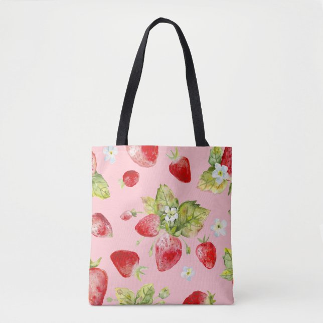 Watercolor strawberries, seamless, fruity pattern. tote bag (Front)