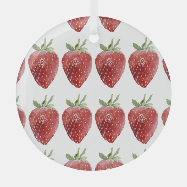 Watercolor strawberries: seamless pattern glass ornament (Front)