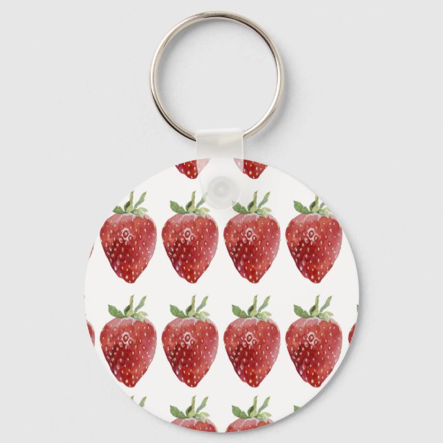 Watercolor strawberries: seamless pattern keychain (Front)