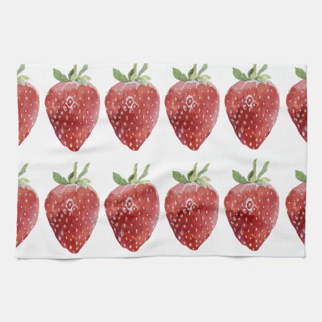 Watercolor strawberries: seamless pattern kitchen towel (Horizontal)