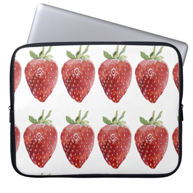 Watercolor strawberries: seamless pattern laptop sleeve (Front)