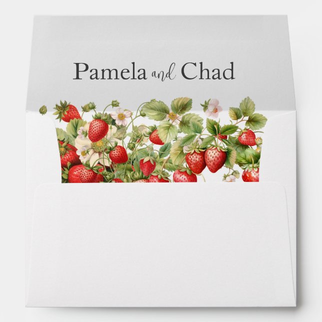 Watercolor Strawberries Wedding Envelope (Back (Bottom))