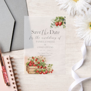 Watercolor Strawberries Wedding Save the Date Vellum Invitations