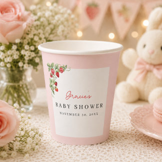 Watercolor Strawberries Whimsical Baby Shower Paper Cups