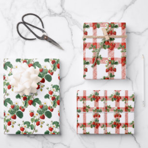 Watercolor Strawberries Wrapping Paper Sheet
