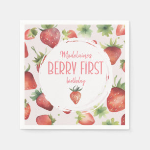 Watercolor Strawberry 1st Berry First Birthday Napkin