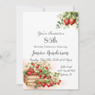 Watercolor Strawberry 85th Birthday Invitation