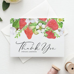 Watercolor Strawberry and Blossoms Graduation Thank You Card