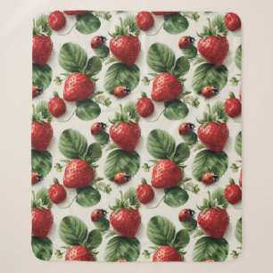 Watercolor Strawberry and Ladybug Seamless Pattern Sherpa Blanket