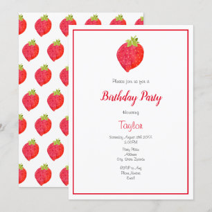 Watercolor Strawberry and Pattern Invitation