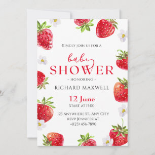 Watercolor Strawberry Baby Shower Invitation