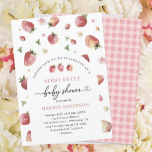 Watercolor Strawberry Baby shower  Invitation