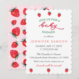 Watercolor Strawberry Baby Shower Invite Pink