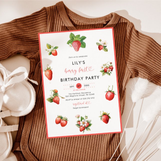 Watercolor Strawberry Berry First Birthday Party Invitation (Creator Uploaded)