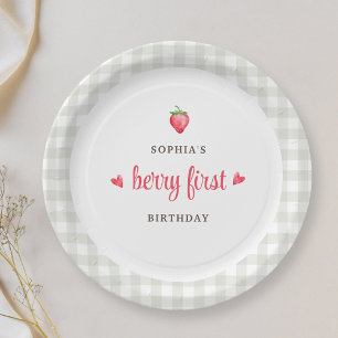 Watercolor Strawberry Berry First Birthday Party Paper Plate