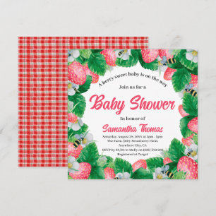 Watercolor Strawberry Berry Sweet Baby Shower Invitation
