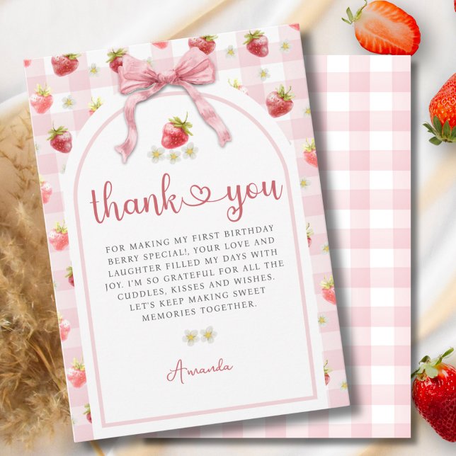 Watercolor Strawberry Birthday Thank You  Card (Creator Uploaded)