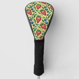 Watercolor Strawberry Blueberry Pattern on Yellow Golf Head Cover