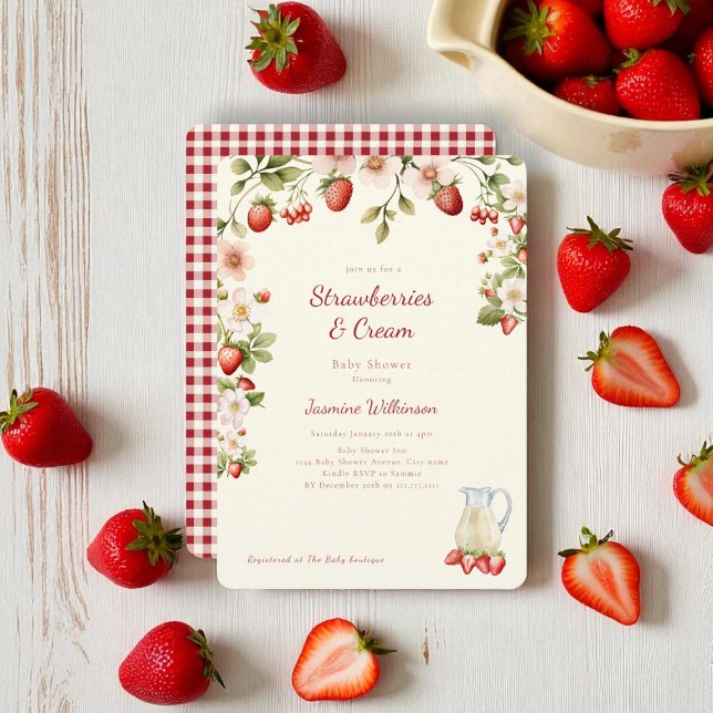Watercolor Strawberry Cream Baby Shower Invitation (Creator Uploaded)