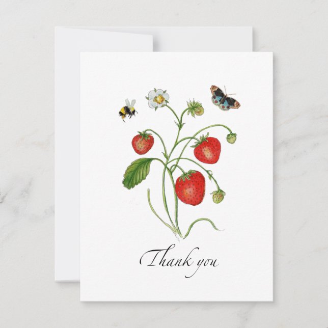Watercolor Strawberry flat Thank You Card (Front)