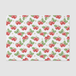 Watercolor Strawberry Fruit and Flowers  Tissue Paper