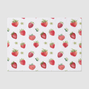 Watercolor Strawberry Fruit and Strawberry Flowers Tissue Paper