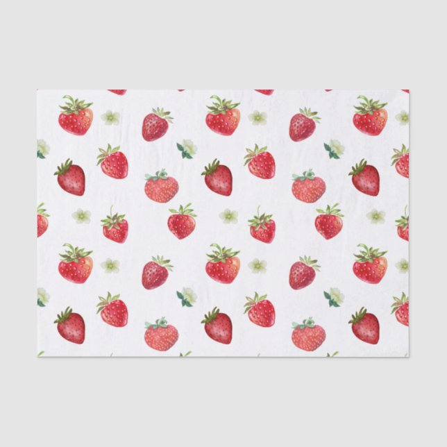 Watercolor Strawberry Fruit and Strawberry Flowers Tissue Paper (Front)