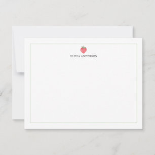 Watercolor Strawberry Green Border Personalized Card