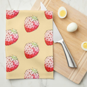 watercolor strawberry in yellow kitchen towel