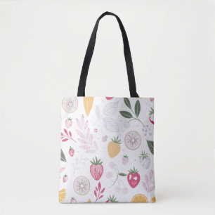 Watercolor Strawberry & Lemon Botanical Tote Bag