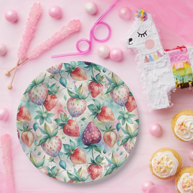Watercolor Strawberry Paper Plate (Party)