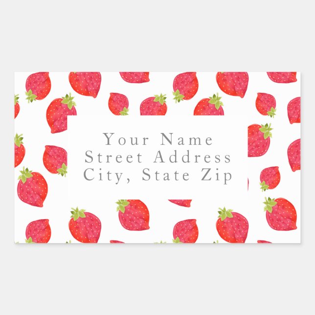 Watercolor Strawberry Pattern Address Labels (Front)