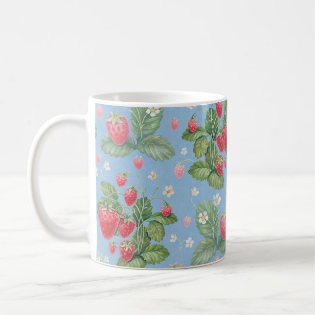 Watercolor strawberry pattern coffee mug (Left)
