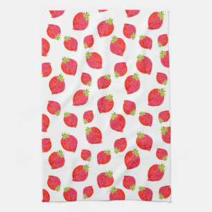 Watercolor Strawberry Pattern Kitchen Towel
