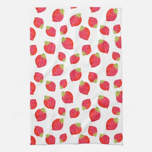 Watercolor Strawberry Pattern Kitchen Towel (Vertical)