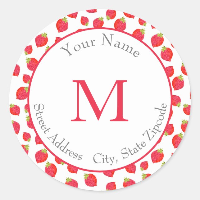 'Watercolor Strawberry Pattern'  Labels (Front)