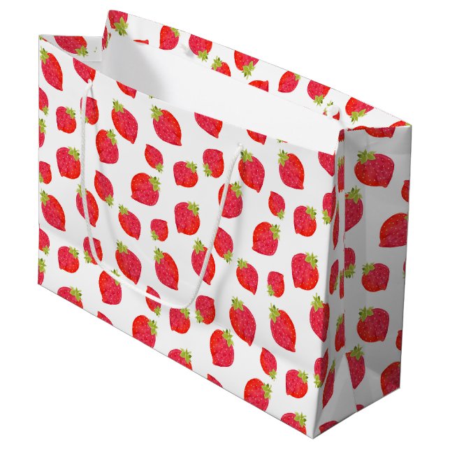 Watercolor Strawberry Pattern Large Gift Bag (Front Angled)