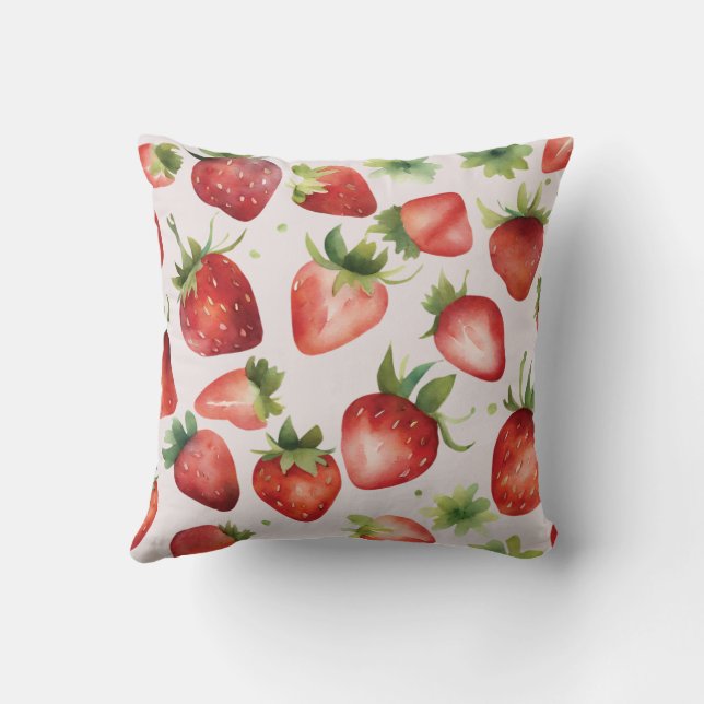 Watercolor Strawberry Pattern   Throw Pillow (Back)