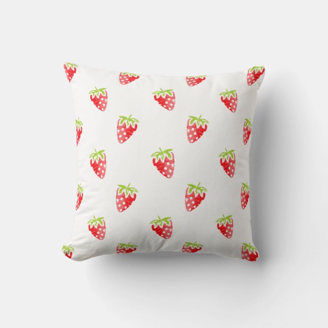 Watercolor Strawberry Pattern Throw Pillow (Front)