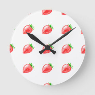 Watercolor Strawberry Pattern Wall Clock