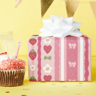 Watercolor Strawberry Pattern Wrapping Paper