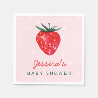 Watercolor Strawberry Personalized Baby Shower Napkin
