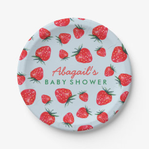 Watercolor Strawberry Personalized Baby Shower Paper Plate