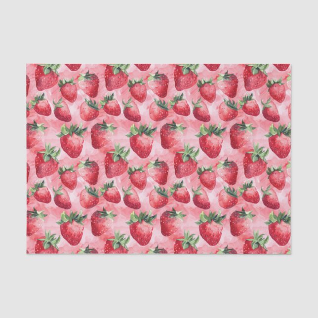 Watercolor Strawberry Pink Pattern Decoupage Tissue Paper (Front)