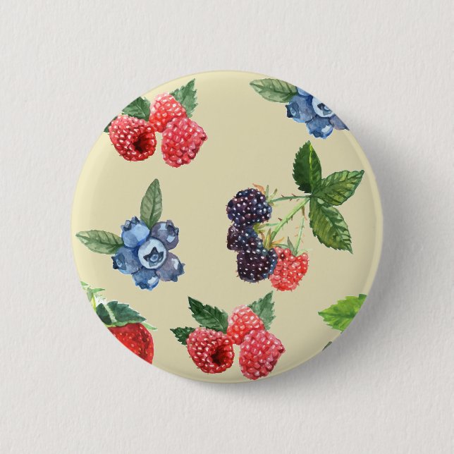 Watercolor Strawberry Raspberry Currant Pattern 2 Inch Round Button (Front)