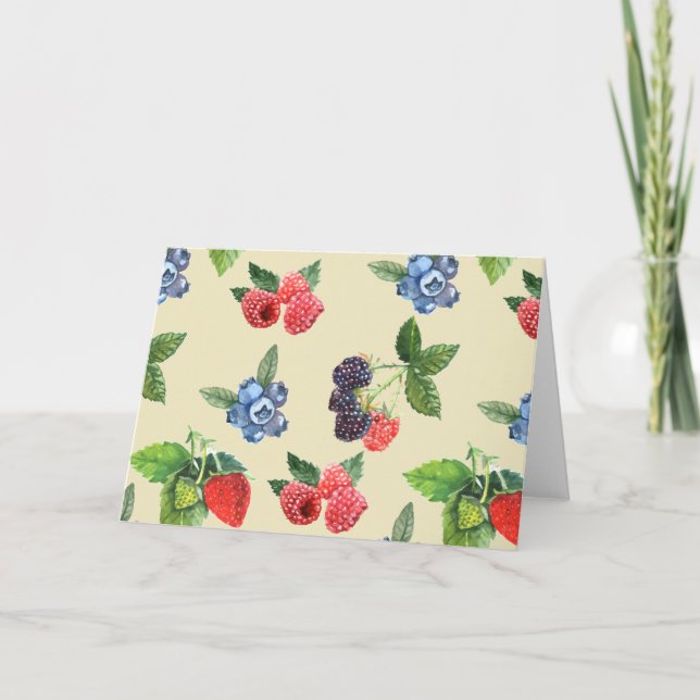 Watercolor Strawberry Raspberry Currant Pattern Card (Front)