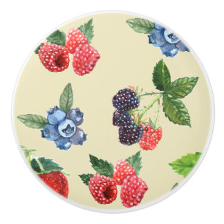 Watercolor Strawberry Raspberry Currant Pattern Ceramic Knob