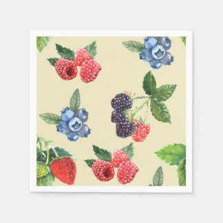 Watercolor Strawberry Raspberry Currant Pattern Napkin