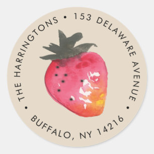 Watercolor Strawberry Round Return Address Label